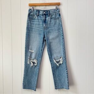 Express Distressed Super High Rise Straight Leg Cropped Mom Jeans Size 4 28